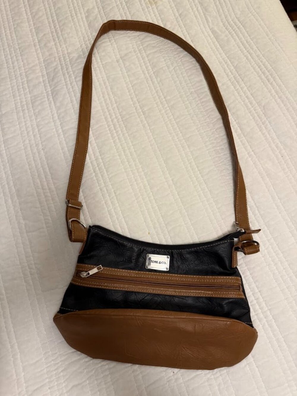 Stone & Co Shoulder Crossbody Black and Tan Leather Bag
